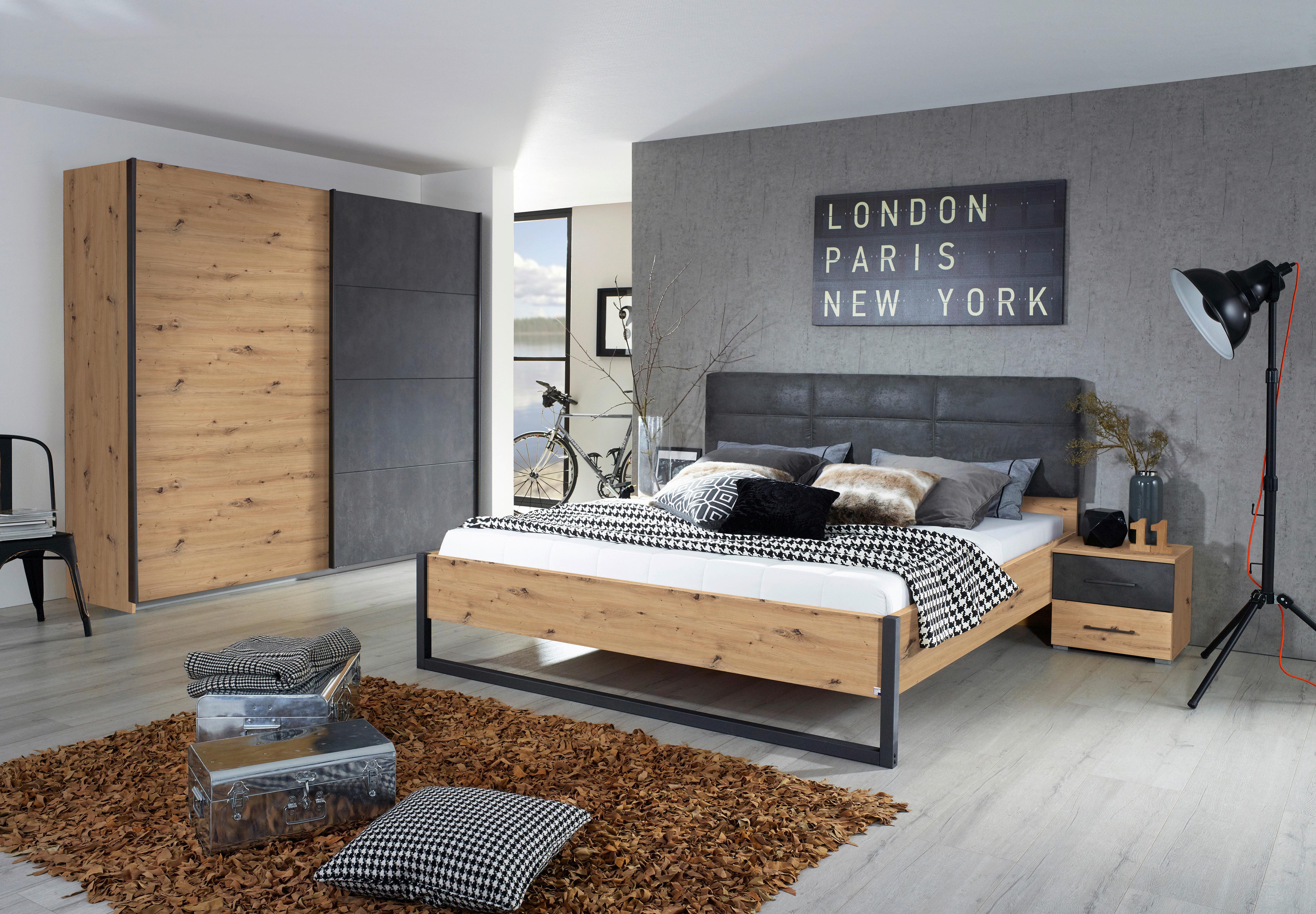 Bett 180x200 Cm Tampa Anthrazit/eiche Dekor - Eichefarben/Dunkelgrau, KONVENTIONELL, Textil (180/200cm) - Rauch Möbel