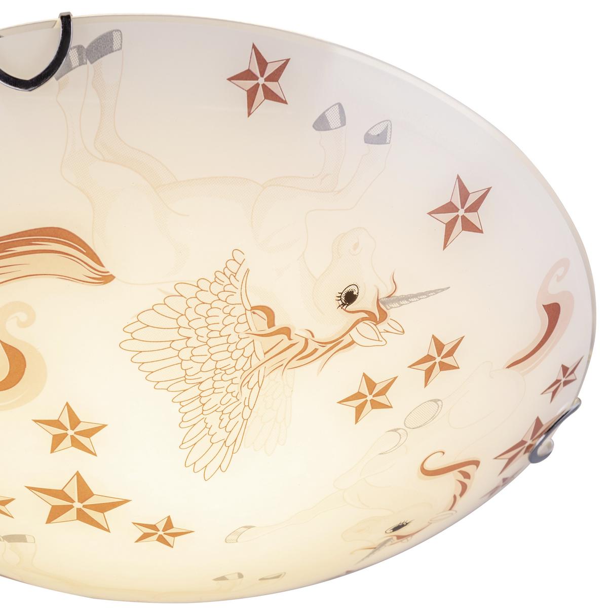 LED-Deckenleuchte Natalie Ø 30 cm mit Einhorn-Motiv - Rosa/Weiß, Basics, Glas/Metall (30/8,5cm) - Globo