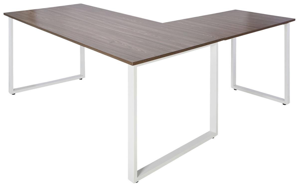 Eckschreibtisch Workspace XL I Grau/Weiß - Weiß/Grau, Basics, Holzwerkstoff/Metall (180/180/75,5cm) - MID.YOU