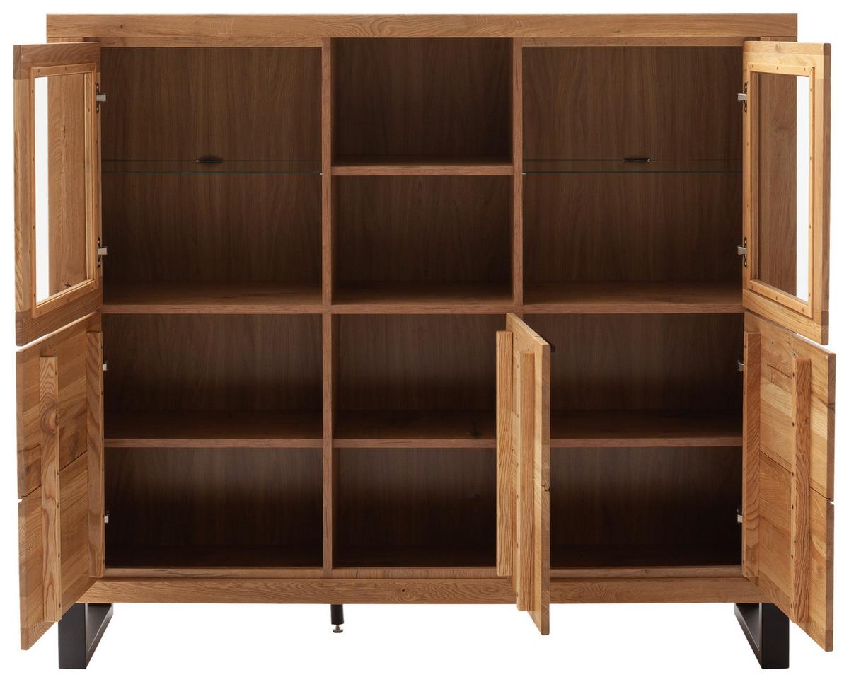 Highboard Kambo Wildeiche 5 Türen - Wildeiche/Schwarz, ROMANTIK / LANDHAUS, Glas/Holz (158,5/140/40cm)