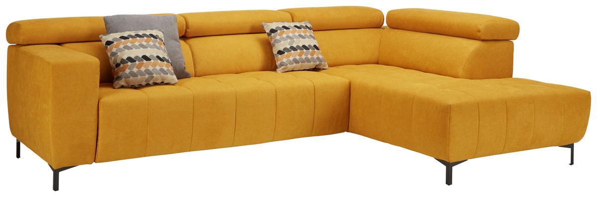 Rohová sedačka TARRAGONA, pravá, žlutá, bez výsuvu - černá/žlutá, Moderní, textil (295/201cm) - Premium Living
