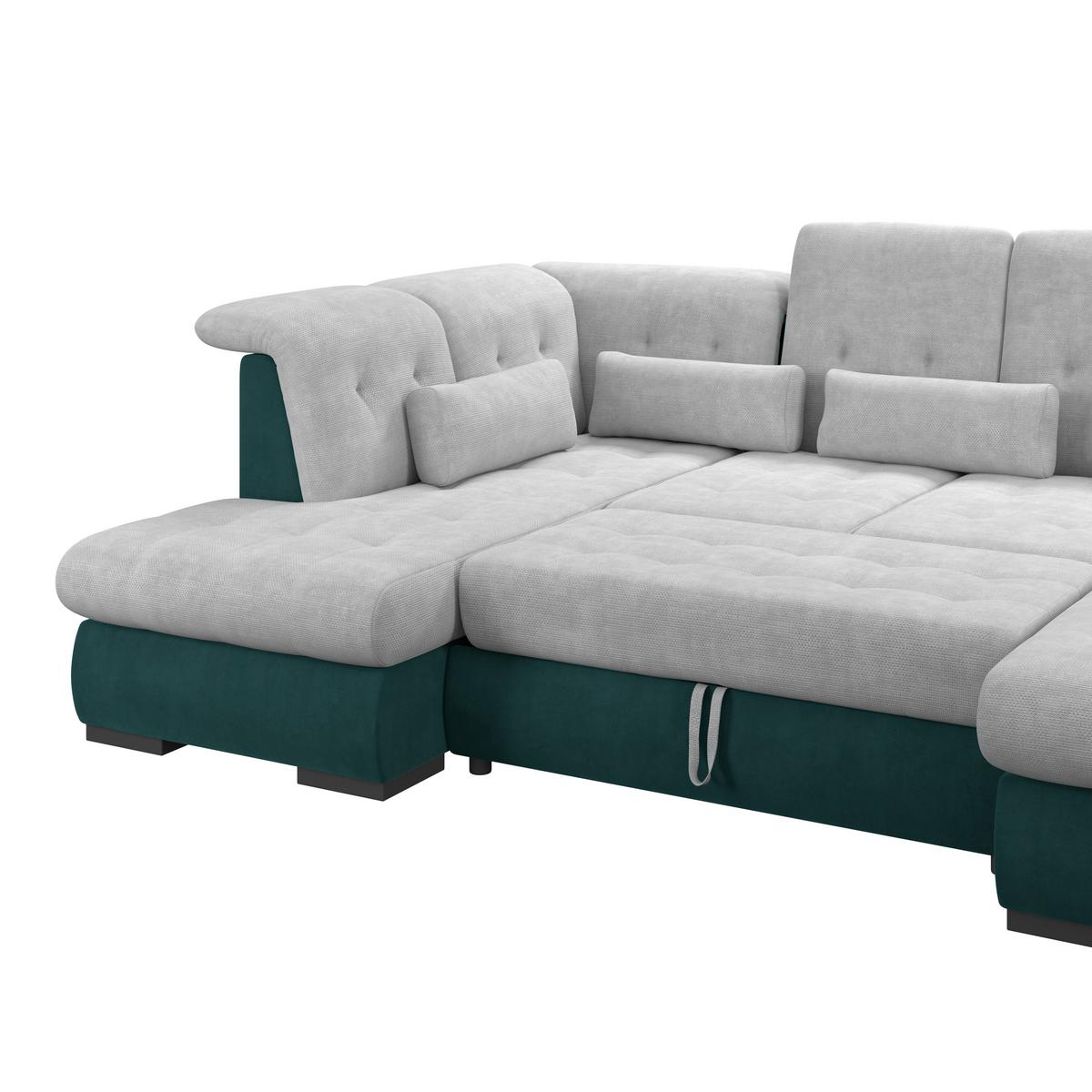 Wohnlandschaft Madera Silberfarben S: 212x358 cm - Türkis/Silberfarben, KONVENTIONELL, Kunststoff/Textil (212/358/190cm)