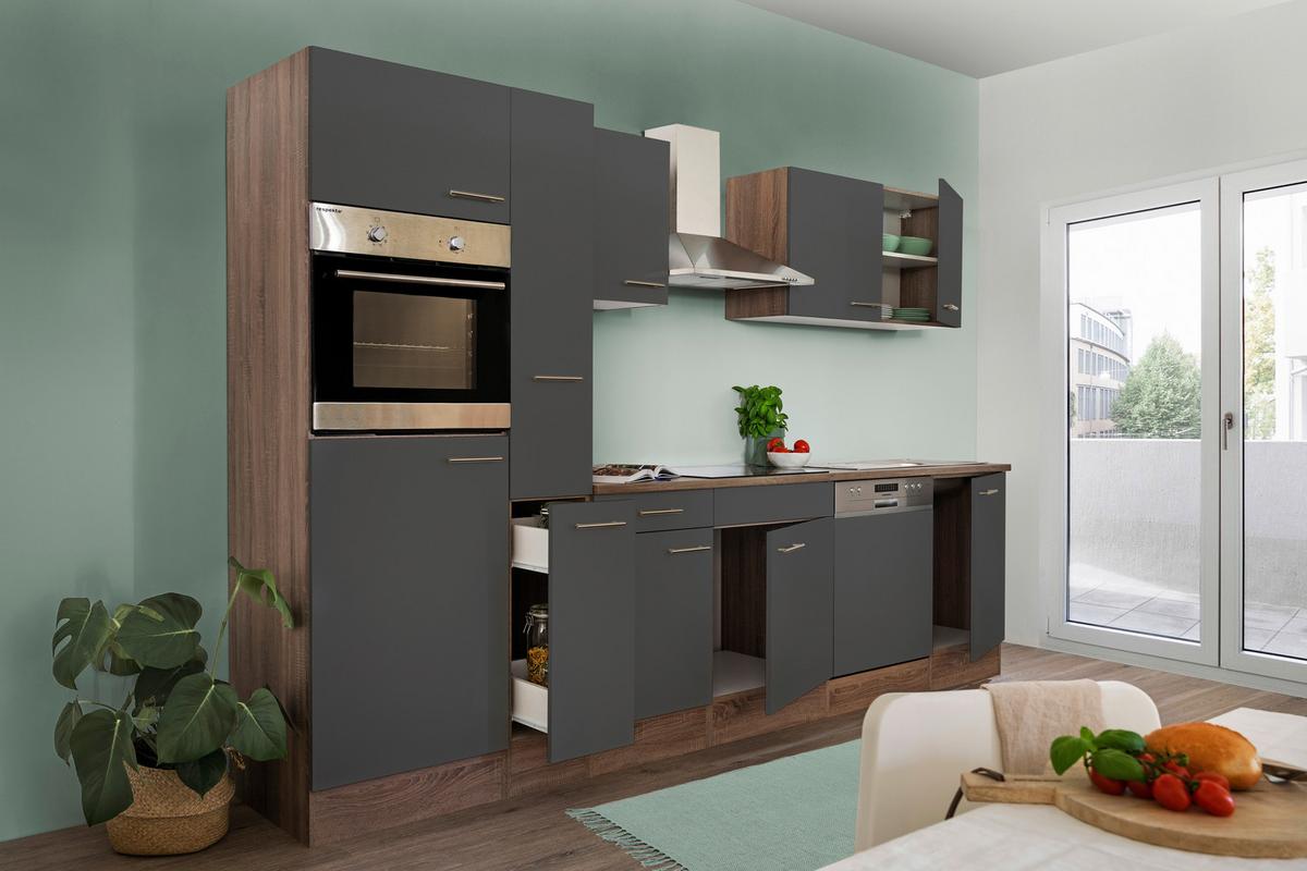 Küchenzeile Mit Geräten B: 310 Cm Grau/eiche Dekor - Eichefarben/Grau, Design, Holzwerkstoff (310cm) - Respekta