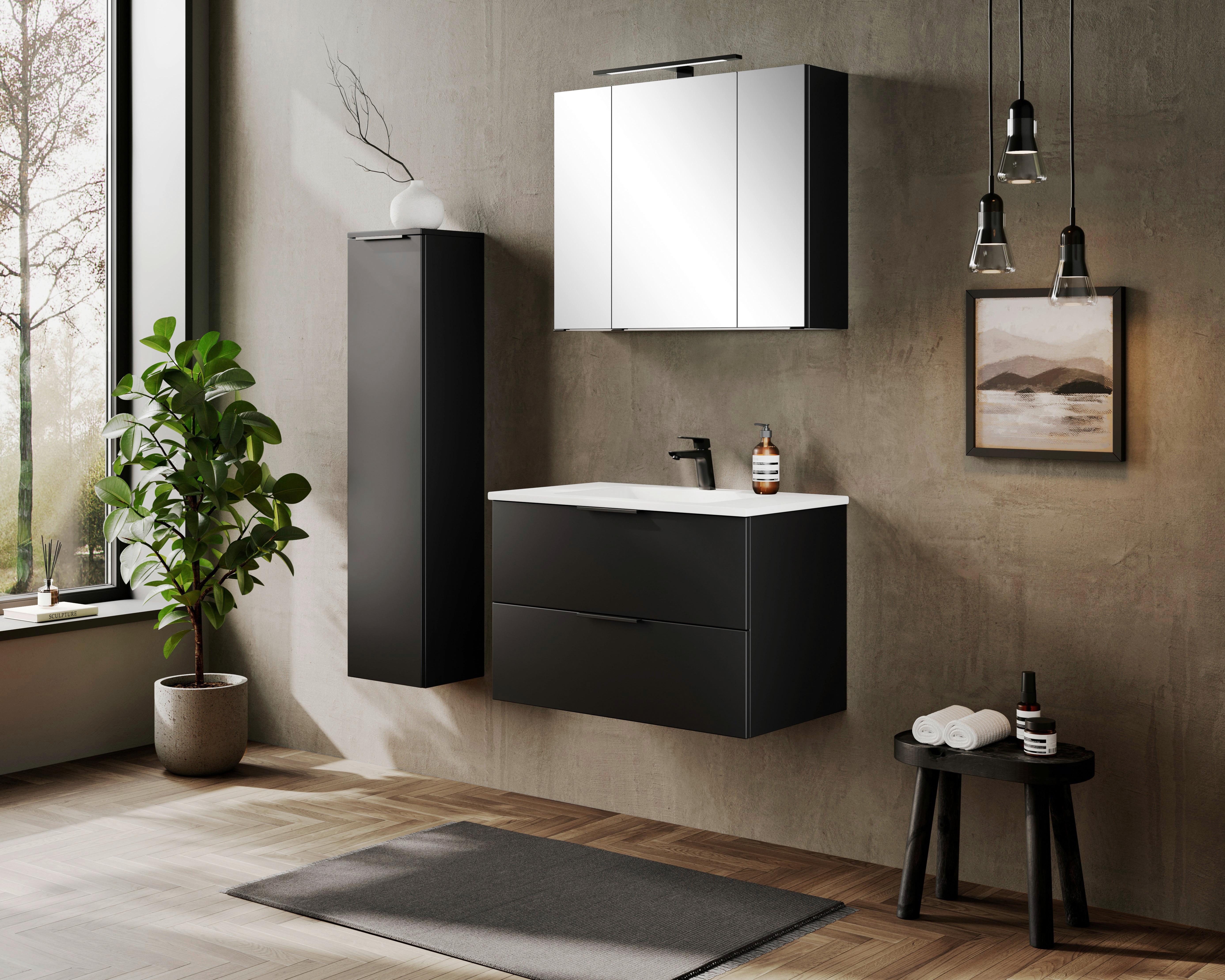 Waschtischkombi Sevilla Schwarz, Weiß, B:80 cm - Schwarz/Weiß, MODERN, Keramik/Holzwerkstoff (80/54/47cm) - Held