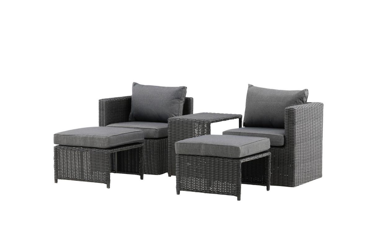 Gartenmöbel Set 5-Tlg. Quad Kunststoffgeflecht mit Kissen - Schwarz/Grau, KONVENTIONELL, Kunststoff/Metall - Gardenson