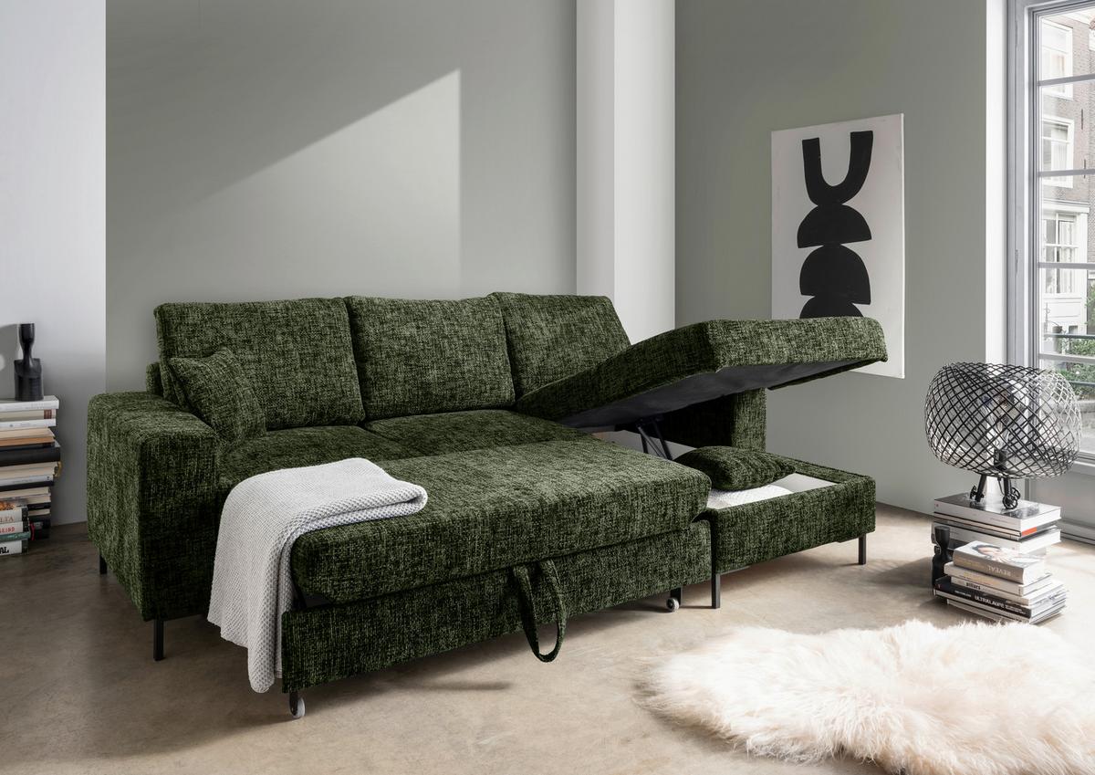 Eckschlafsofa Zona, D. Grün S: 237x143 Cm - Dunkelgrün/Schwarz, KONVENTIONELL, Textil (237/143cm) - Livetastic