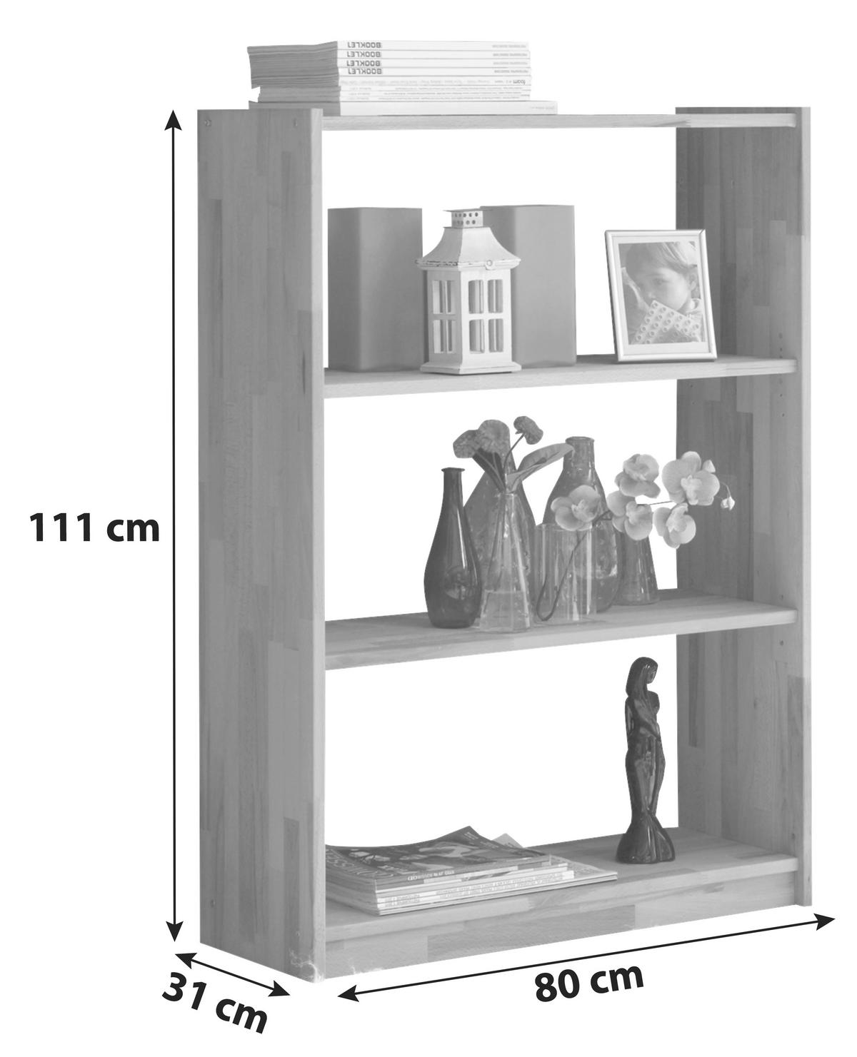 Regál z masívu Simon - buk v: 111cm - farba buka, Basics, drevo (80/111/31cm) - MID.YOU
