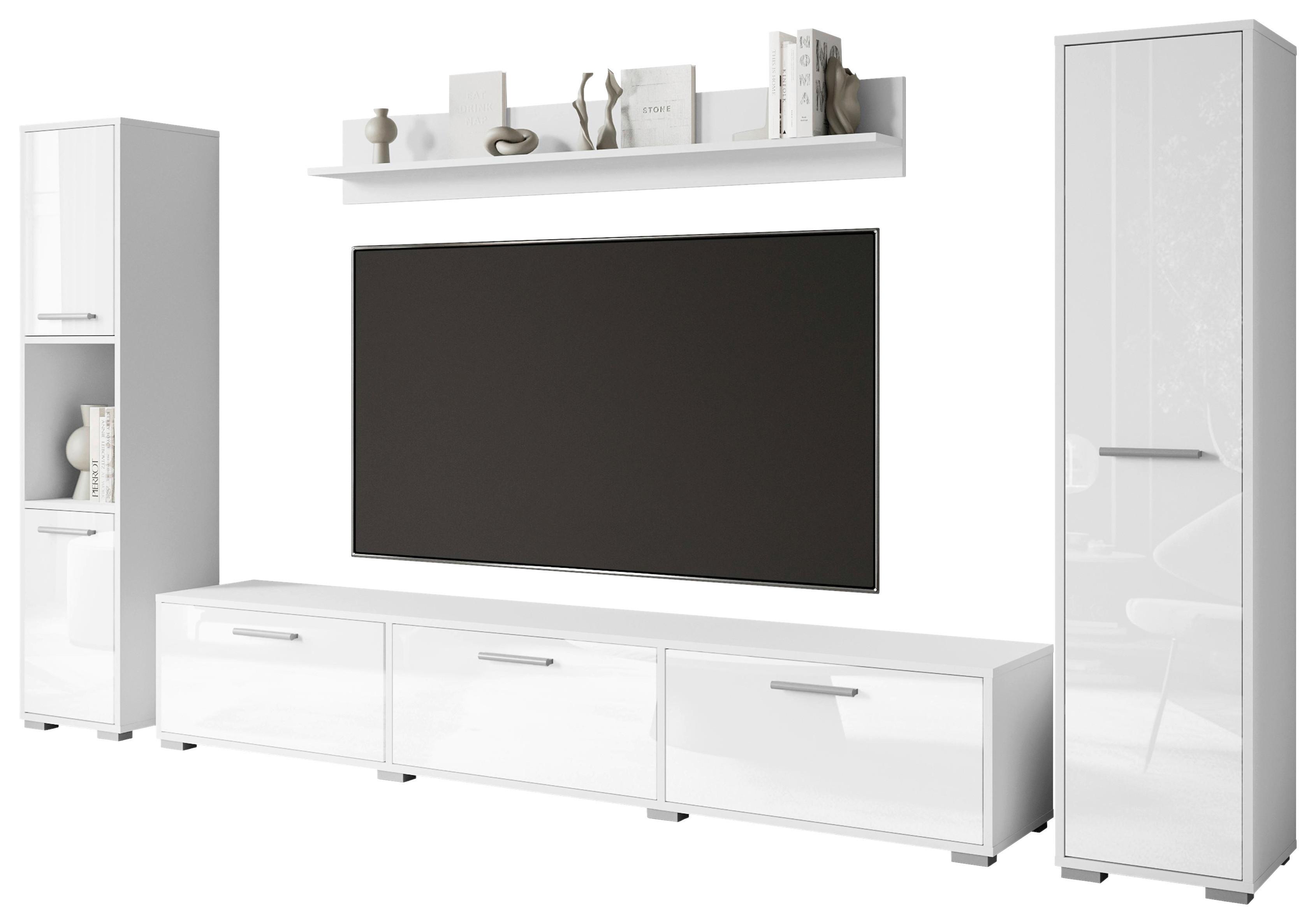Obývacia stena BOGOTA biela - sivá/biela, Basics, kompozitné drevo/plast (240/130/31cm) - MID.YOU