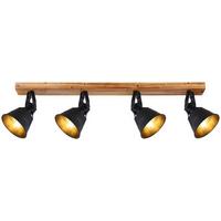 Strahler Günther 4-flammig Berstellbar L: 82 Cm - Goldfarben/Schwarz, Natur, Holz/Metall (82/24cm) - Globo