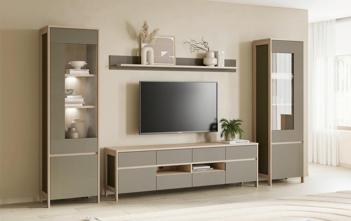 Wohnwand Stranda Eukalyptusfarben B: 339cm - Eichefarben/Eukalyptusholzfarben, Design, Holzwerkstoff (339/195/39cm) - MID.YOU