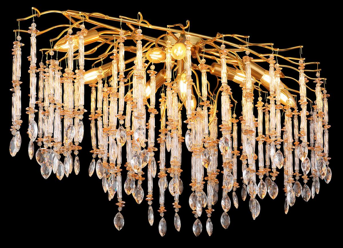 Deckenleuchte Gloria Kristalgllas, ca. 100x55x48 cm - Klar/Goldfarben, KONVENTIONELL, Glas/Metall (100/55/48cm) - Globo