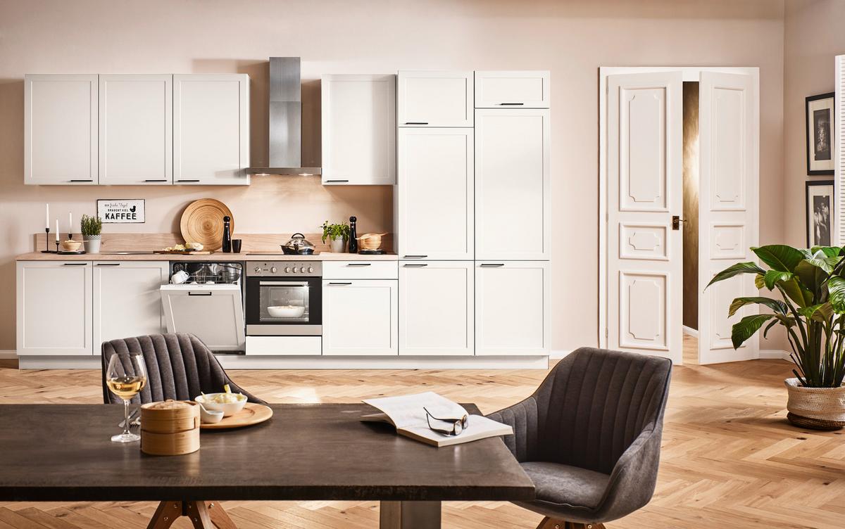 Kuchyňský blok HOME šířka cca 420 cm - barvy dubu/černá, Romantický / Rustikální, kov/kompozitní dřevo (420cm) - Express-Kuechen