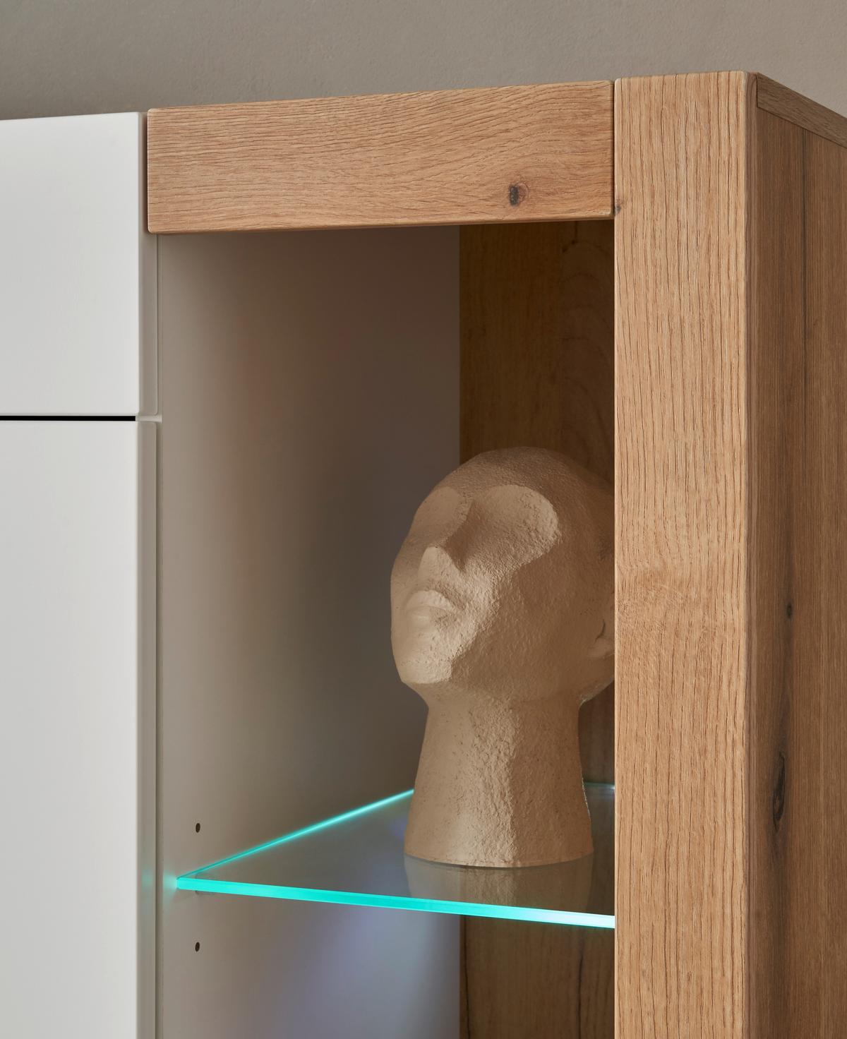 Sideboard Brixen Weiß/Eichefarben B: 198cm - Eichefarben/Weiß, Design, Glas/Holzwerkstoff (198/83/43cm) - MID.YOU