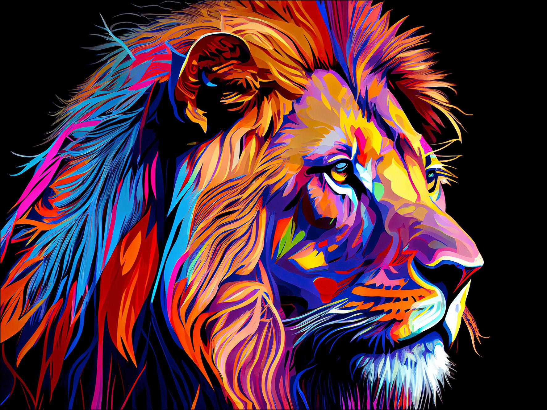 Keilrahmenbild Colorful Lion Head V - Rotbraun/Schwarz, Basics, Holzwerkstoff/Papier (116,00/84,00/2,40cm)
