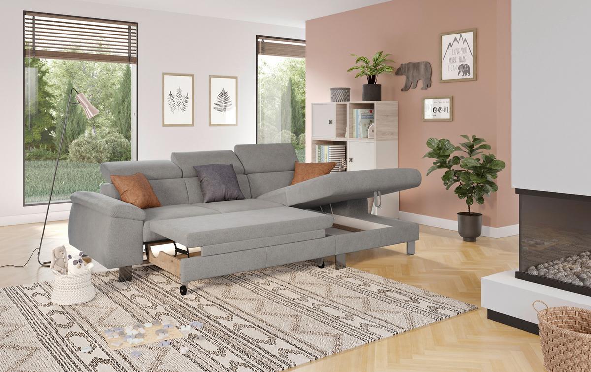 Ecksofa Micky, Grau S: 244x166 cm - Chromfarben/Grau, Design, Textil (244/166cm) - Livetastic