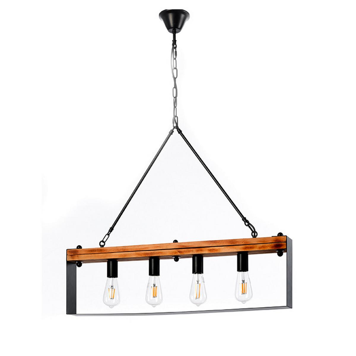 Hängeleuchte 5046/S4 - Schwarz/Braun, Natur, Holz/Metall (80/8/100cm)