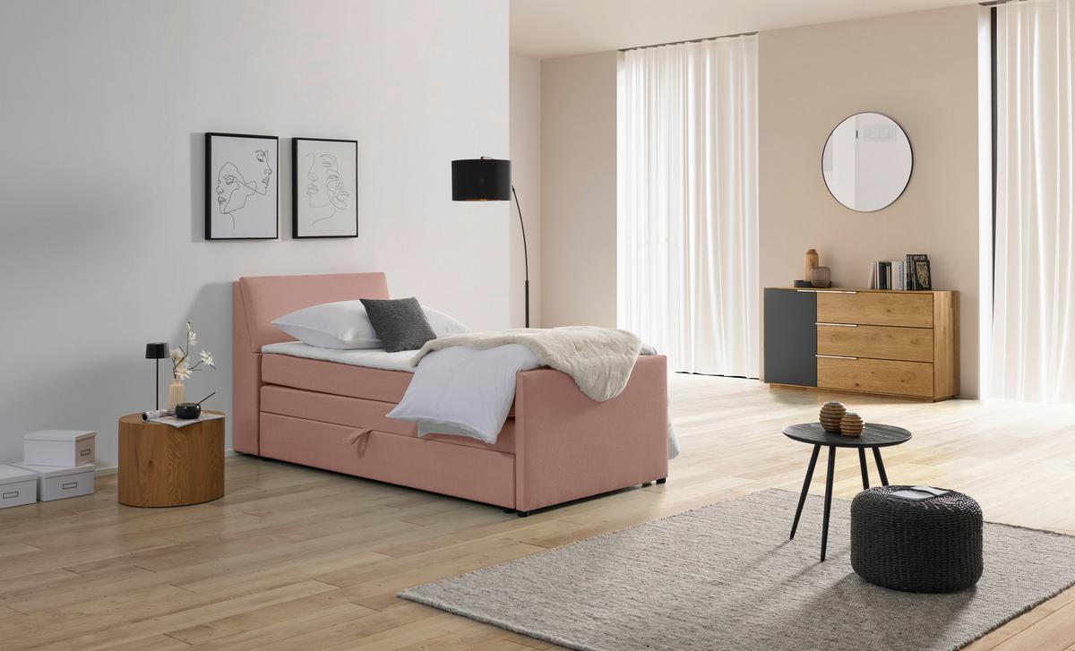 Boxspringbett Mit Bettkasten Nida 120x200 Cm Altrosa - Altrosa/Schwarz, MODERN, Holz/Textil (120/200cm) - MID.YOU