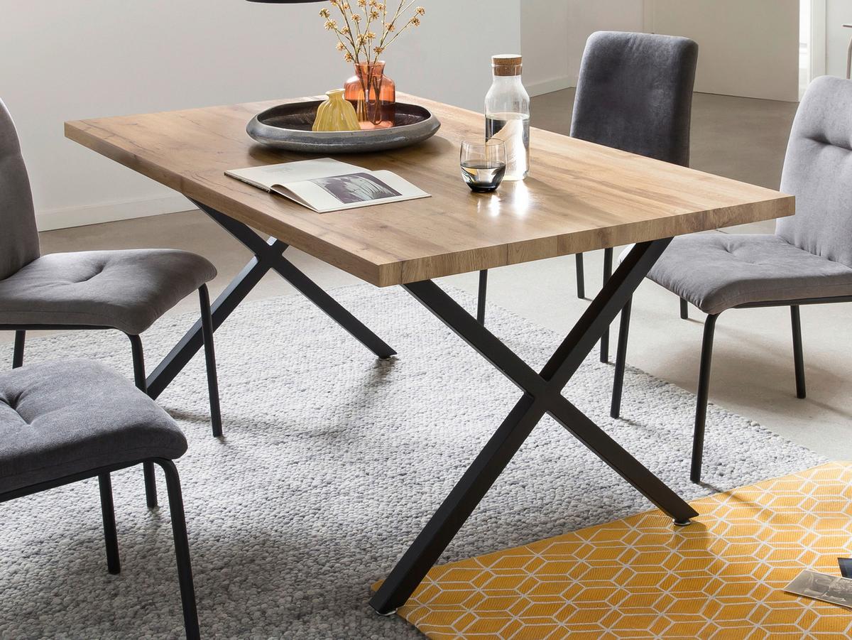 Esstisch Schwarz, Naturfarben L: 160cm - Schwarz/Naturfarben, Design, Holzwerkstoff/Metall (160/90/75cm) - Livetastic