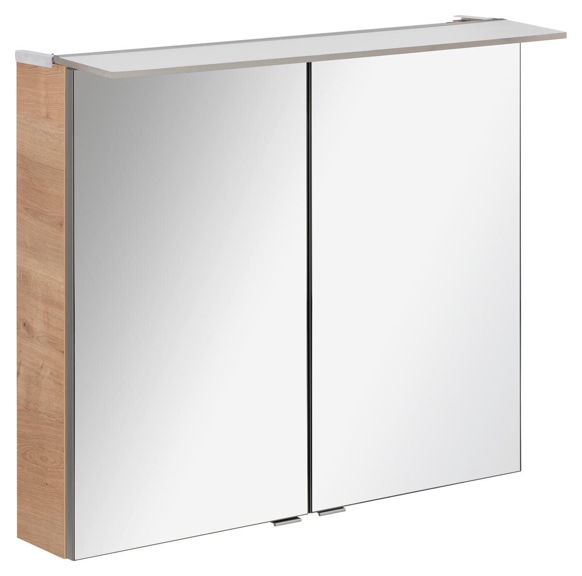 Spiegelschrank B.perfekt + Led 80x69,5x23,5cm Eiche Dekor - Eichefarben/Silberfarben, MODERN, Glas/Holzwerkstoff (80/69,5/23,5cm) - MID.YOU
