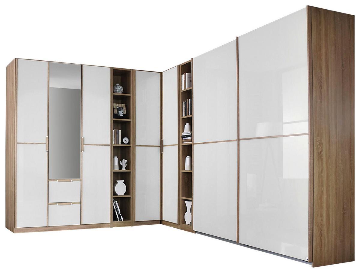 Eckschrank Mit Spiegel 271x363cm Essensa Weiß/Eichef. - Eichefarben/Weiß, Design, Holzwerkstoff (271/363cm) - Rauch Möbel