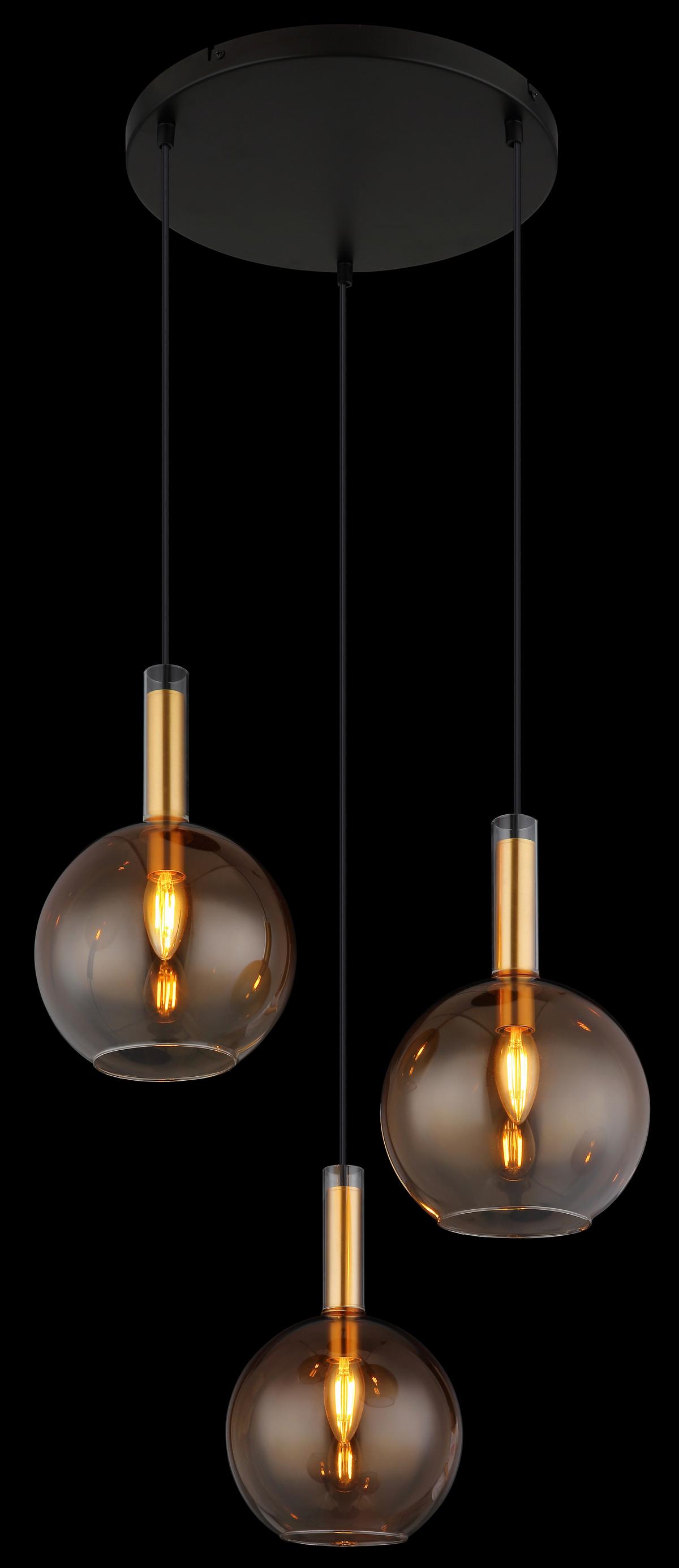 Hängeleuchte 16048-3hr - Messingfarben/Schwarz, KONVENTIONELL, Glas/Kunststoff (51/150cm) - Globo