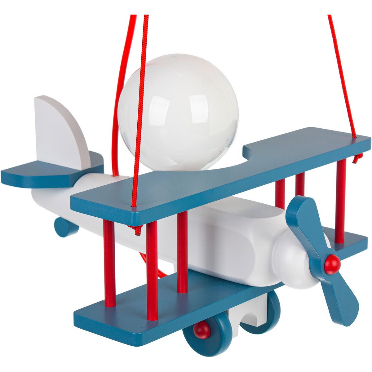 Kinderhängeleuchte Flugzeug H: 75 cm 1-Flammig - Blau/Rot, KONVENTIONELL, Holz (29/31/75cm)