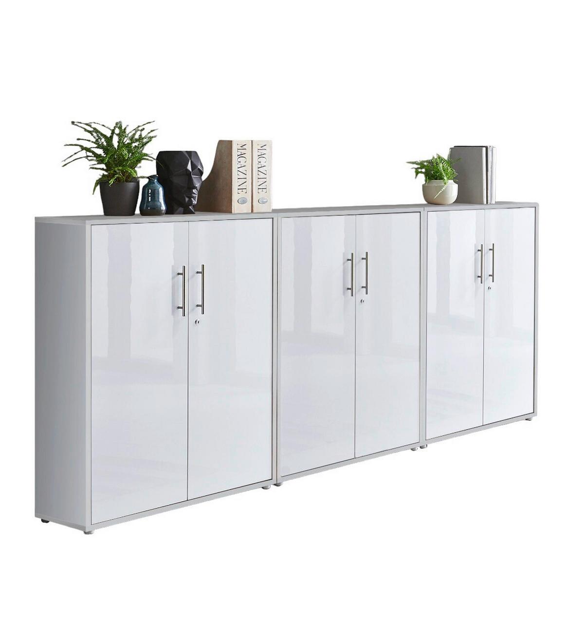 Aktenschrank Office Edition Grau/weiß Hg, B: 253,2 Cm - Weiß Hochglanz/Grau, MODERN, Holzwerkstoff (253,2/113,6/33cm) - MID.YOU