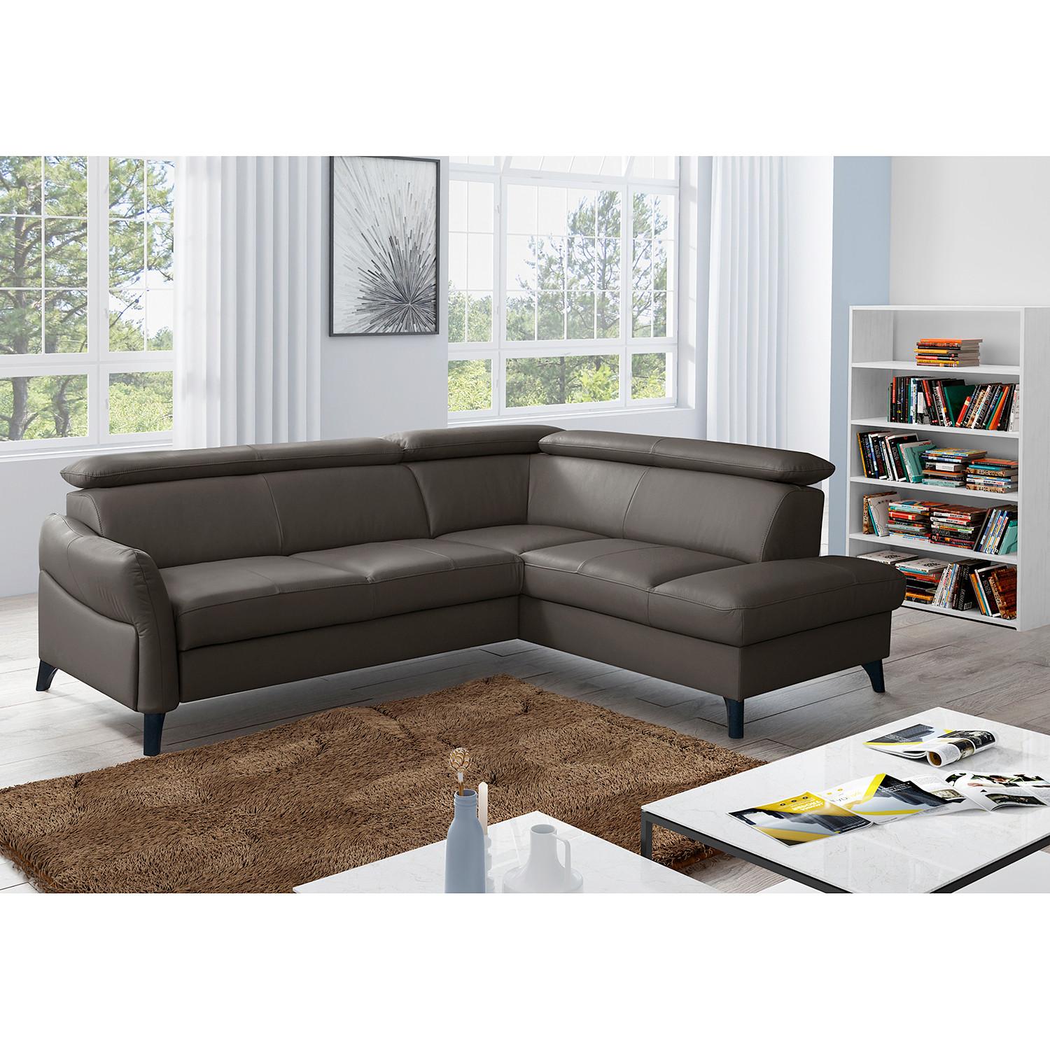 Ecksofa Note New Teilleder Dunkelbraun 244x199 - Dunkelbraun/Schwarz, Design, Leder/Textil (244/199cm) - Livetastic