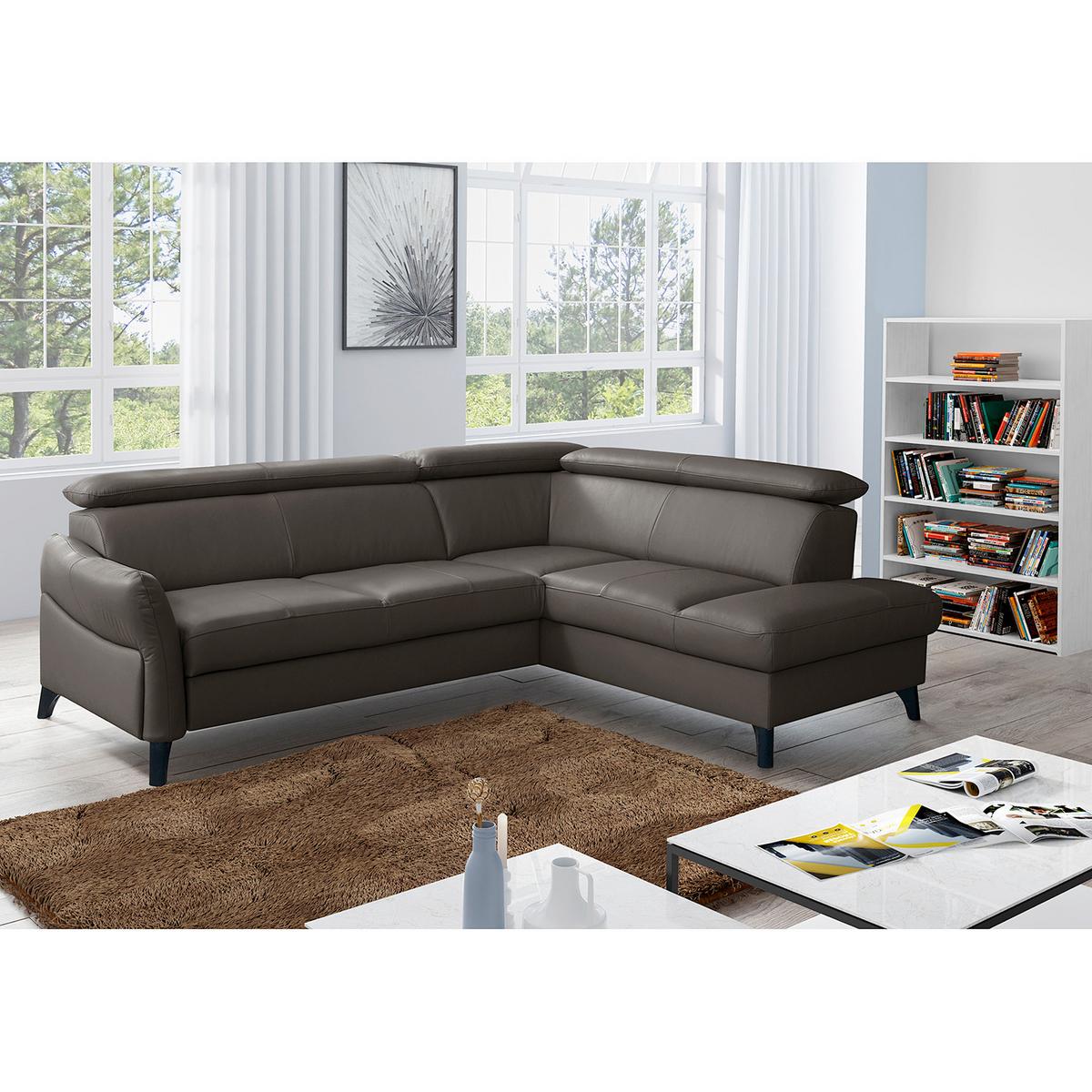 Ecksofa Note New Teilleder Dunkelbraun 244x199 - Dunkelbraun/Schwarz, Design, Leder/Textil (244/199cm) - Livetastic