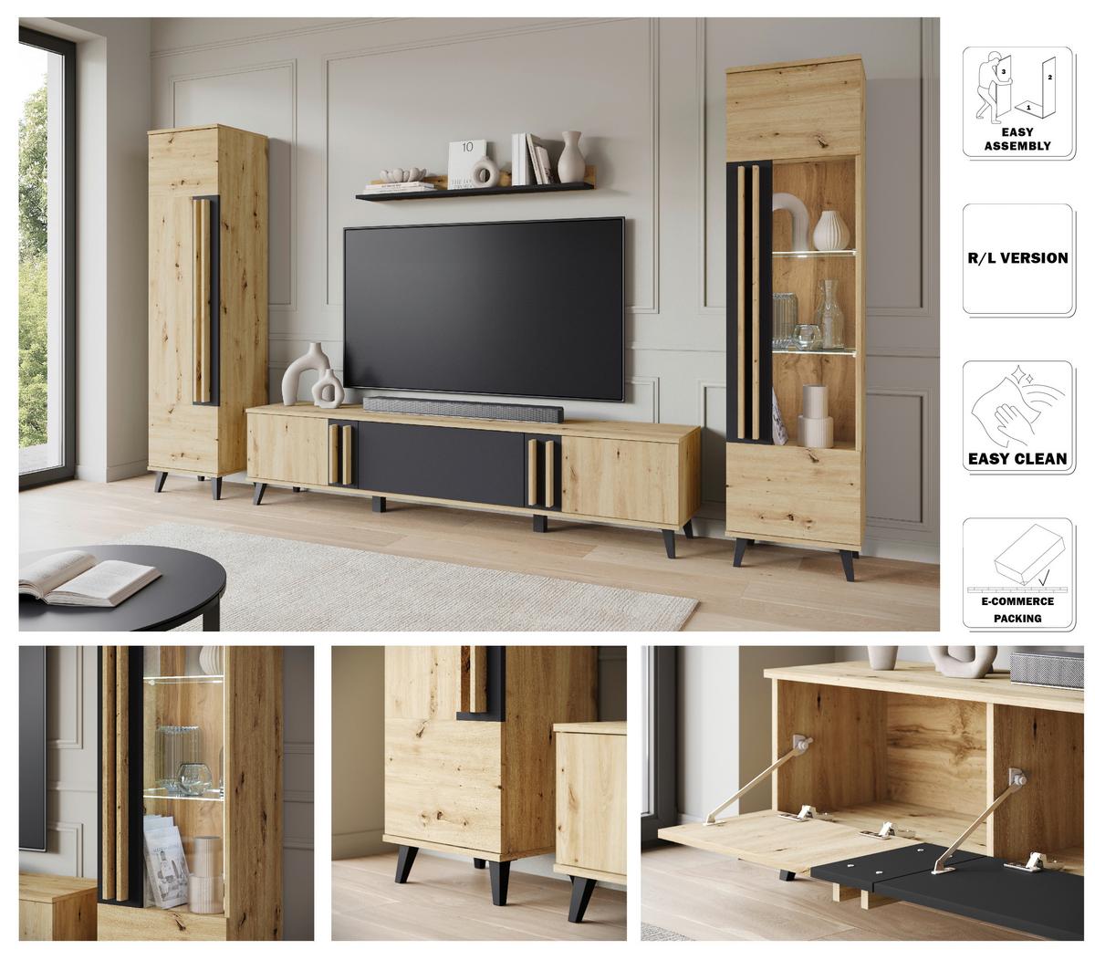 OBÝVACIA STENA HELSINKI 02 - čierna/dub artisan, Trend, kompozitné drevo/plast (260/159,5/33cm)