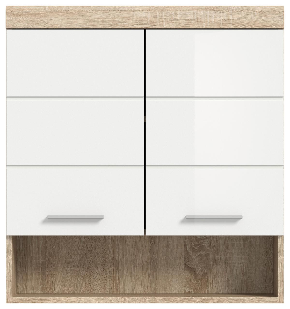 Hängeschrank Lambada Eiche Dekor/Weiß B: 74 cm - Weiß Hochglanz/Eichefarben, MODERN, Holzwerkstoff (74/79/24cm) - MID.YOU