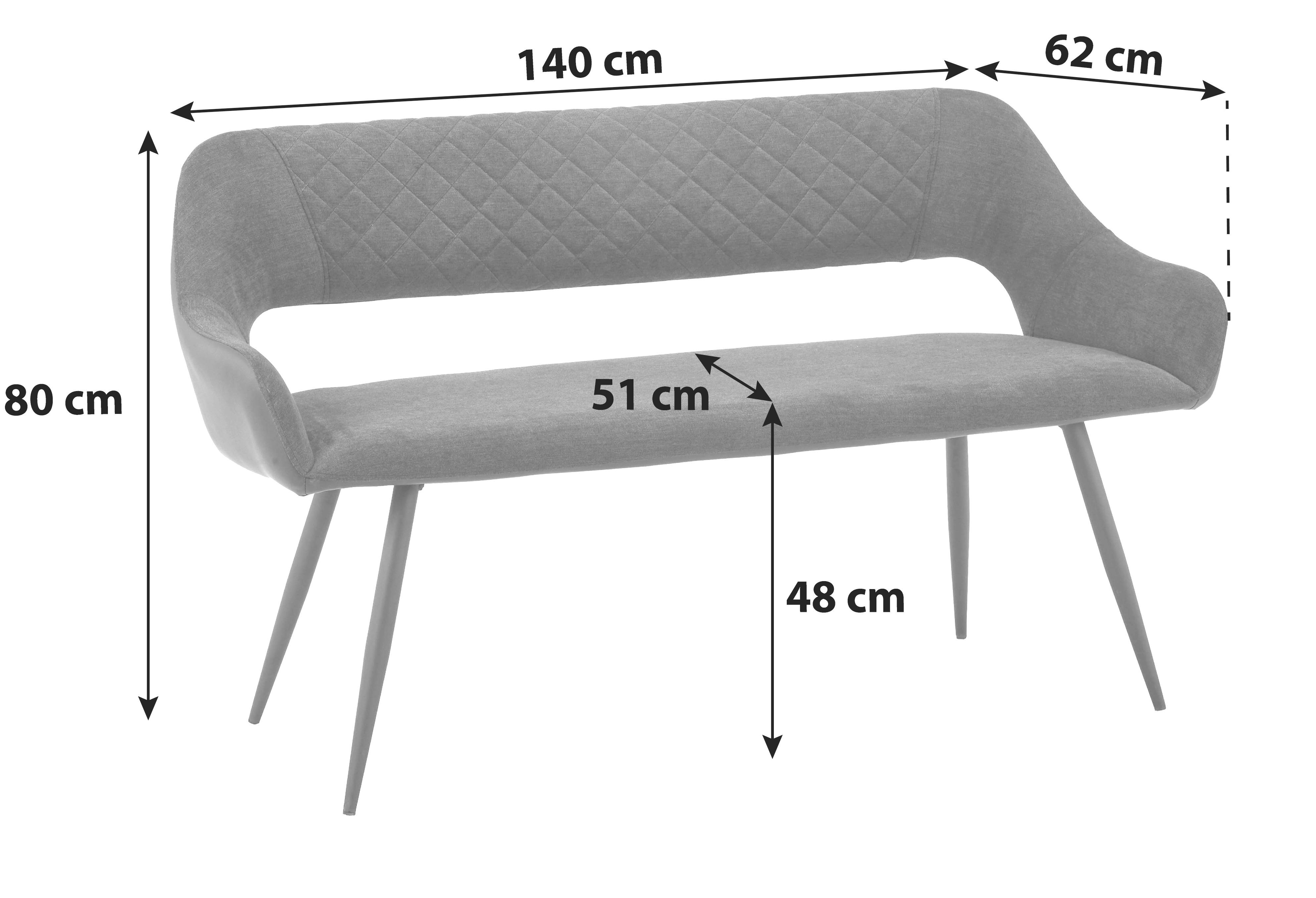 Sitzbank mit Lehne Gepolstert Anthrazit Porto B: 140 cm - Anthrazit/Schwarz, MODERN, Textil/Metall (140/80/62cm) - MID.YOU