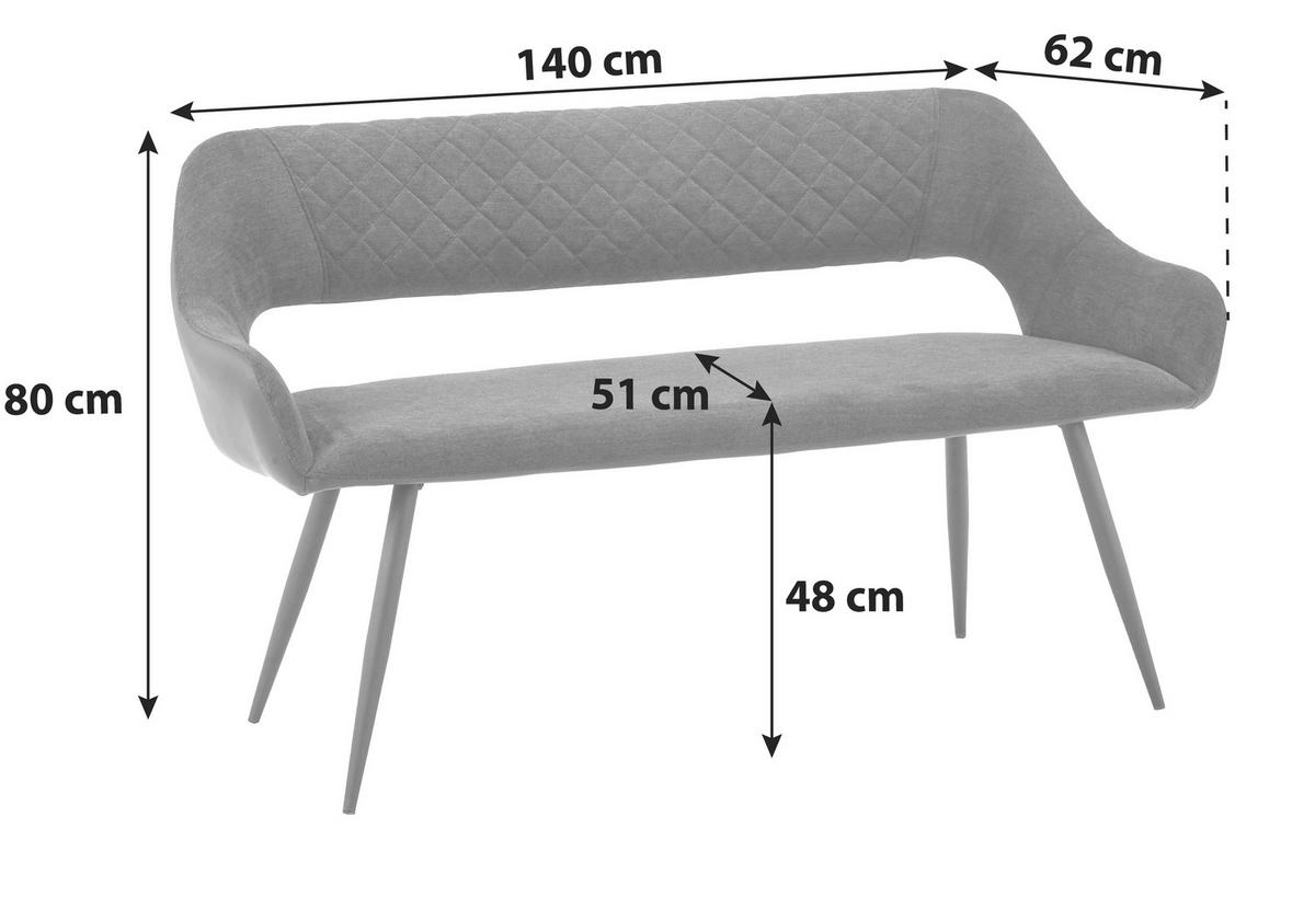 Sitzbank mit Lehne Gepolstert Anthrazit Porto B: 140 cm - Anthrazit/Schwarz, MODERN, Textil/Metall (140l) - MID.YOU