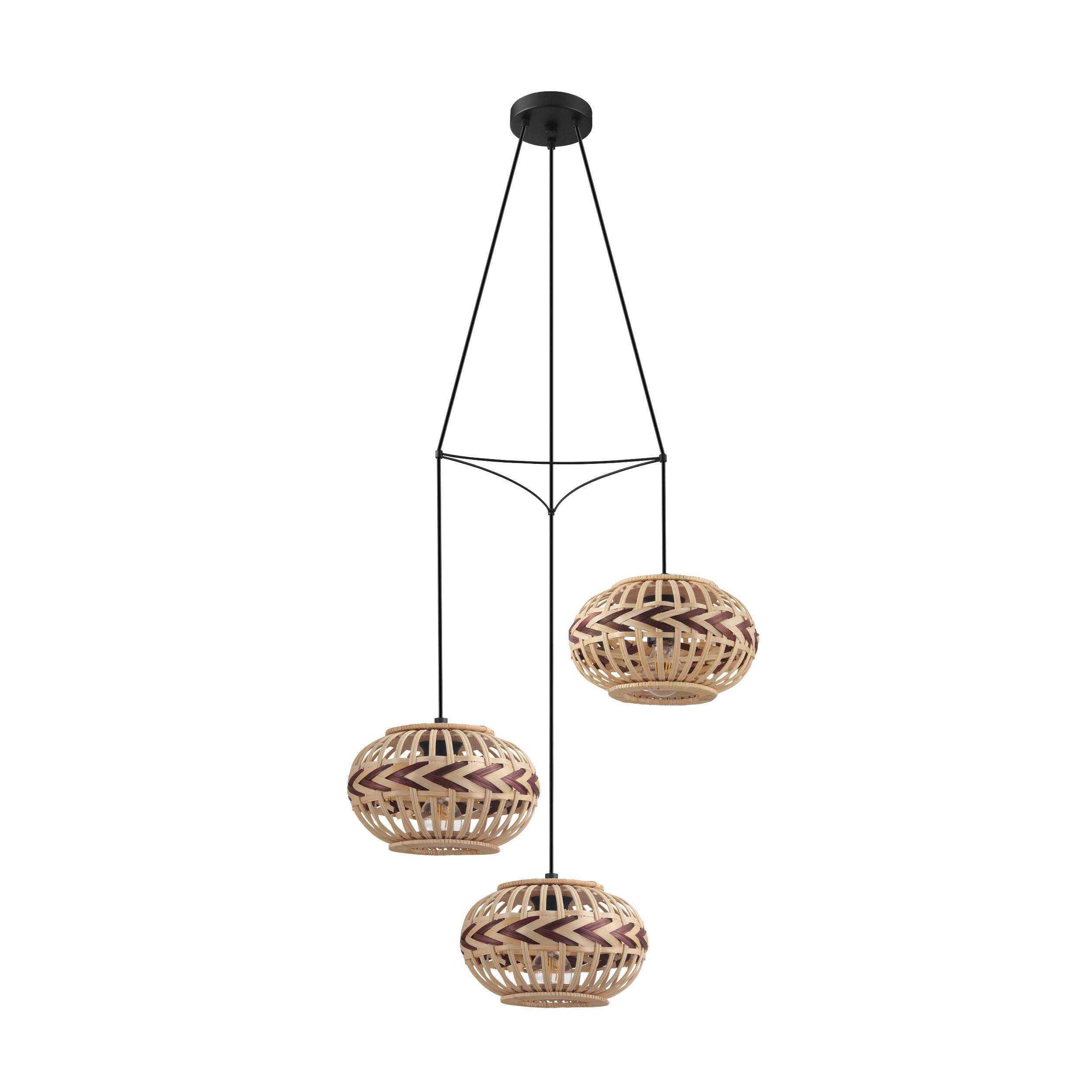 Hängeleuchte Dondarrion H: 130 cm 3-Flamming, Echtholz - Weinrot/Schwarz, KONVENTIONELL, Holz/Metall (57/130cm) - Eglo