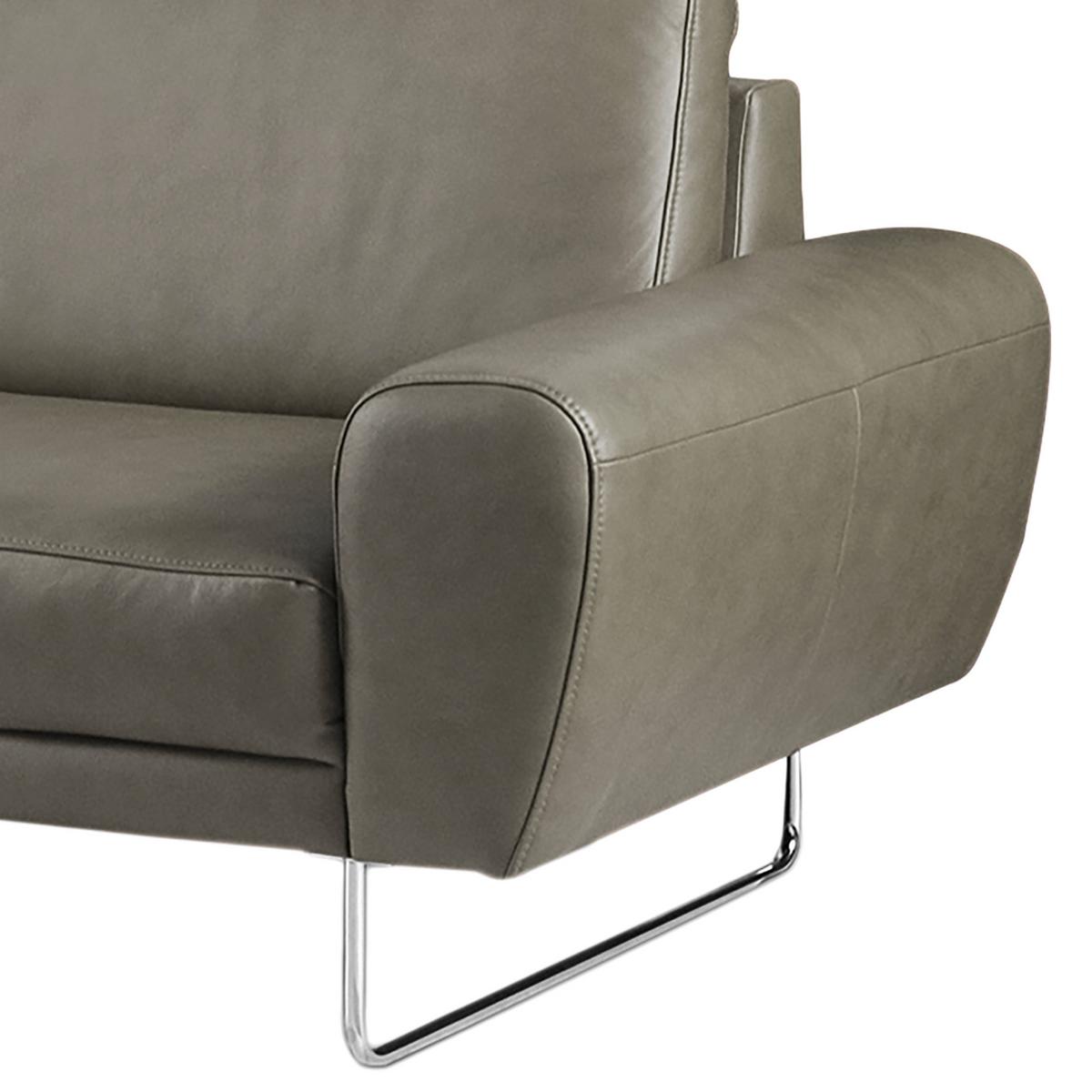 3-sitzer-sofa Spring Grau Chrom B: 207 Cm - Chromfarben/Grau, Design, Leder (207/85/92cm) - Livetastic