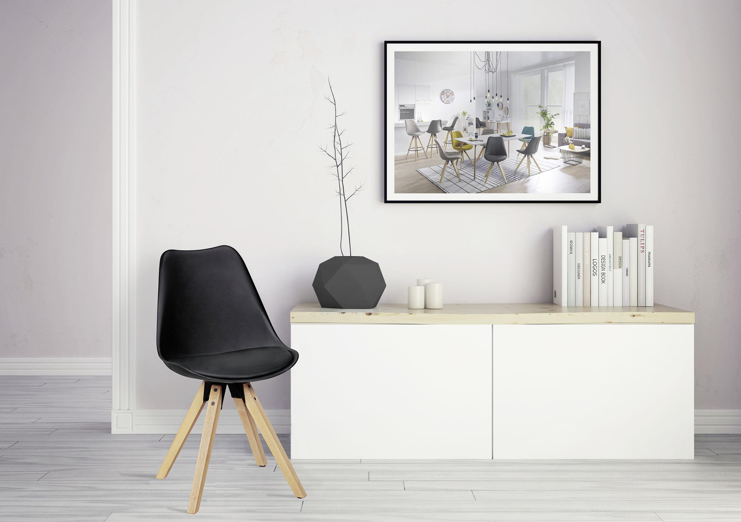 Schalenstuhl Lima Lederlook Schwarz 2er-Set - Eichefarben/Schwarz, Design, Holz/Kunststoff (48/89/48cm) - MID.YOU