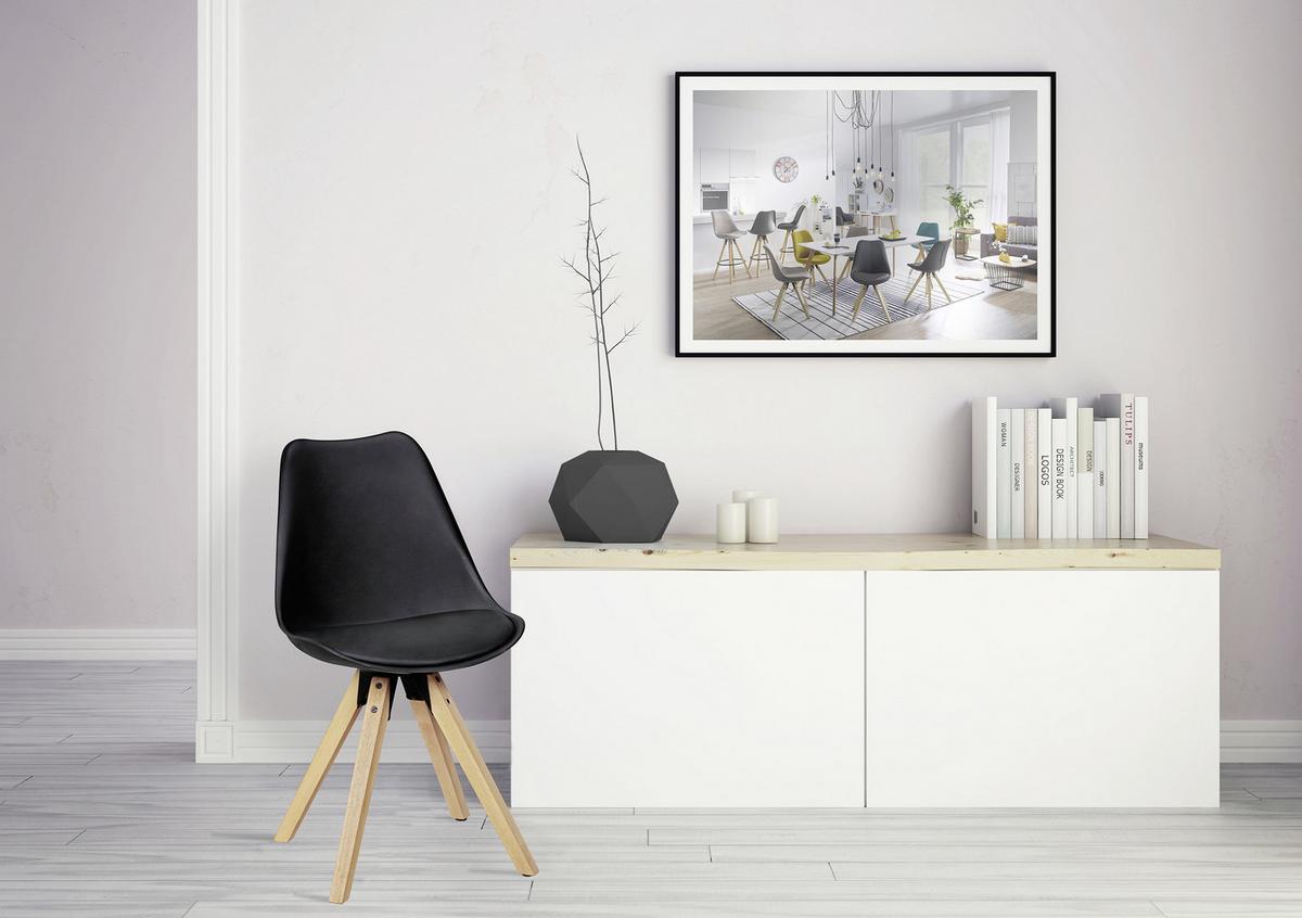 Schalenstuhl Lima Lederlook Schwarz 2er-Set - Eichefarben/Schwarz, Design, Holz/Kunststoff (48/89/48cm) - MID.YOU