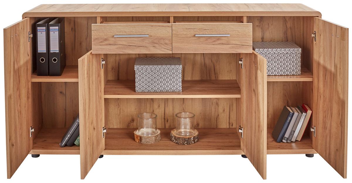 KOMODA FONTANA - barvy dubu/černá, Moderní, kompozitní dřevo/plast (174/87/40cm)