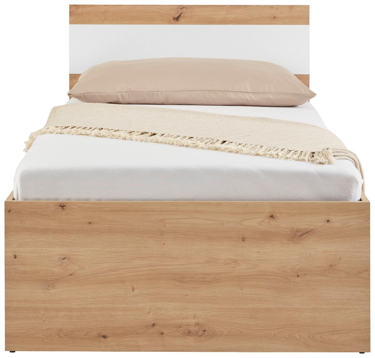 Bett Basic Two - Weiß/Eiche Artisan, KONVENTIONELL, Holzwerkstoff (90/200cm)