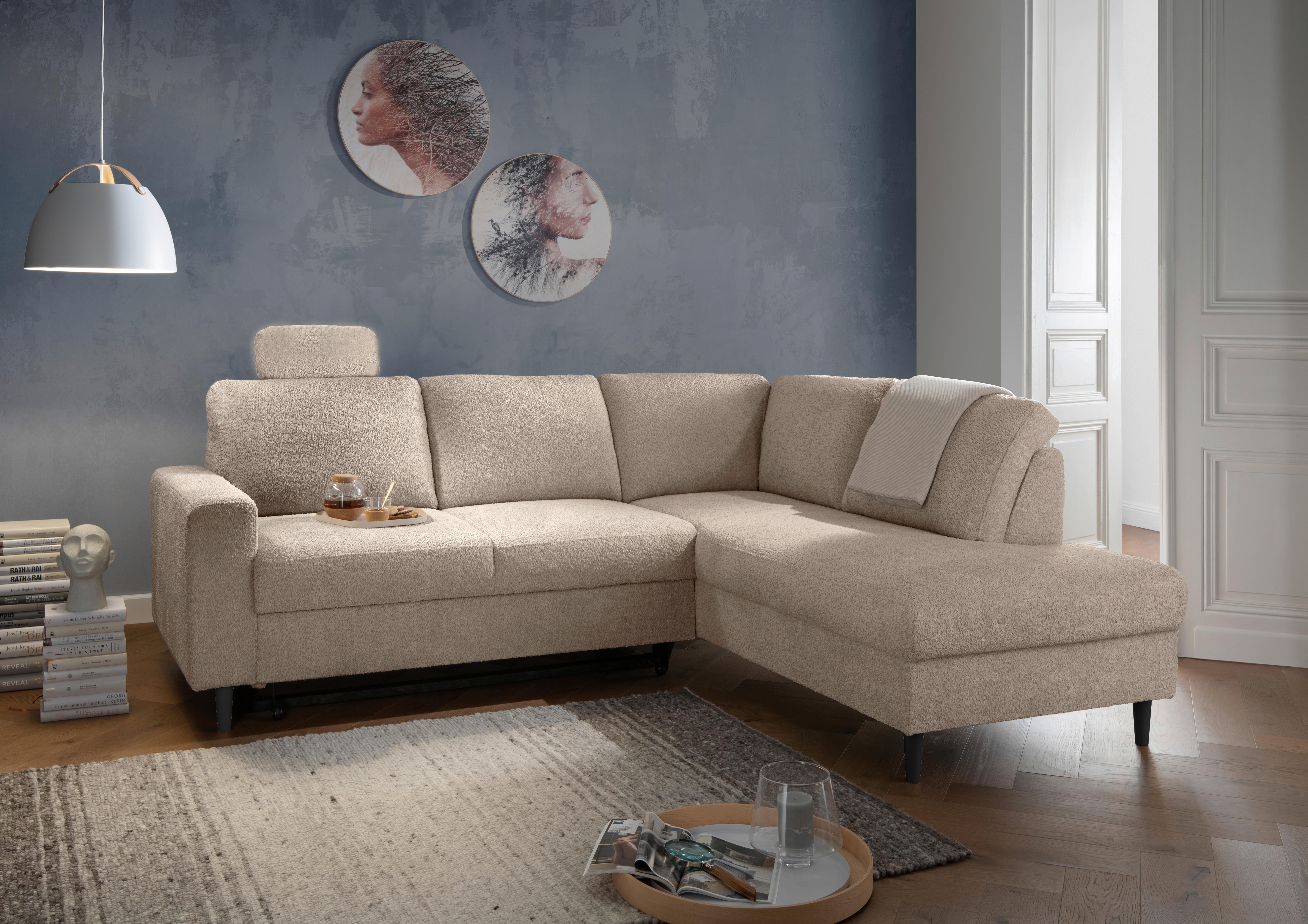 Eckschlafsofa Passione, Beige S: 242x200 Cm - Beige/Schwarz, MODERN, Textil (242/200cm) - Livetastic