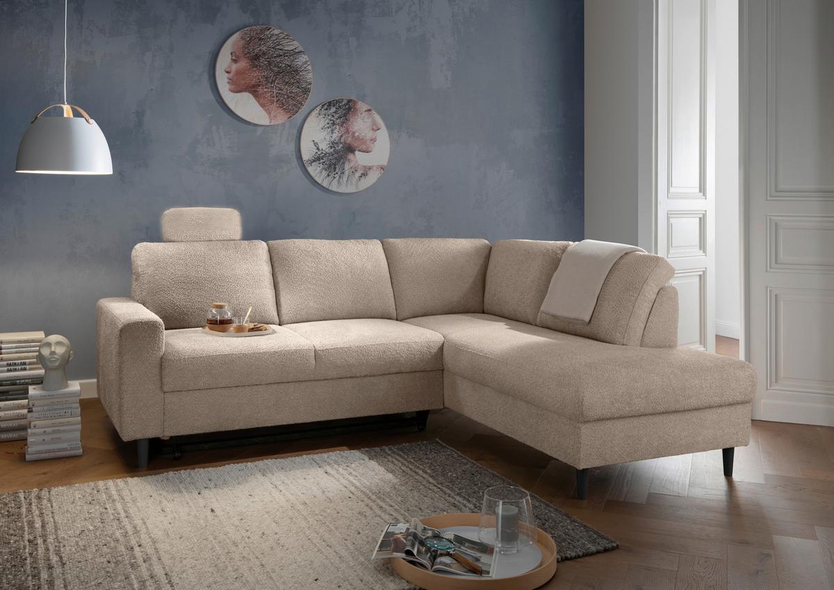 Eckschlafsofa Passione, Beige S: 242x200 Cm - Beige/Schwarz, MODERN, Textil (242/200cm) - Livetastic