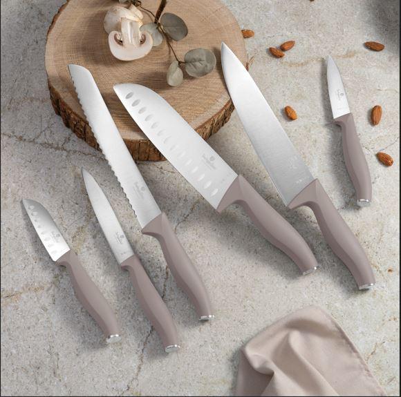 Messerset Taupe, 6-Tlg. - Taupe, Basics, Metall