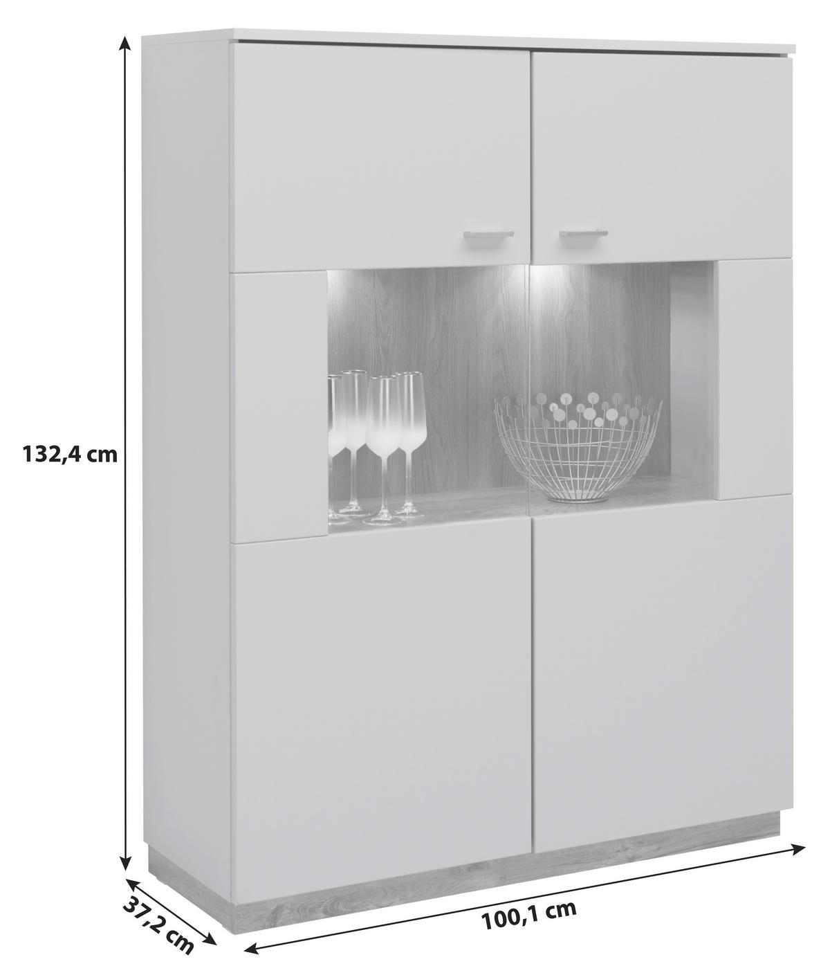 Vitrine Arian B: 100,1 cm Eiche Ribbeck Dekor/Hellgrau - Eichefarben/Hellgrau, MODERN, Glas/Holzwerkstoff (100,1/132,4/37,2cm)