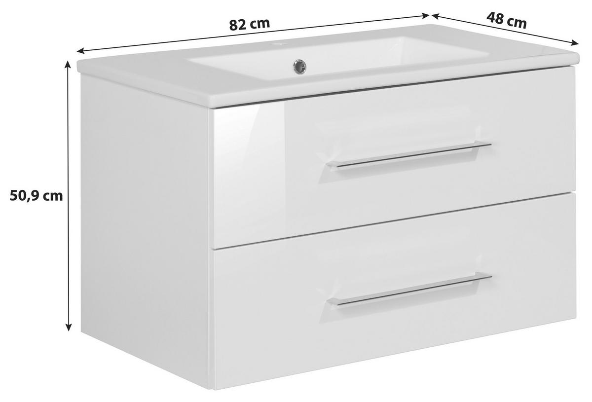 Waschbecken mit Unterschrank Perfekt B: 82 cm Eiche Dekor - Eichefarben/Weiß, MODERN, Keramik/Holzwerkstoff (82cm) - MID.YOU