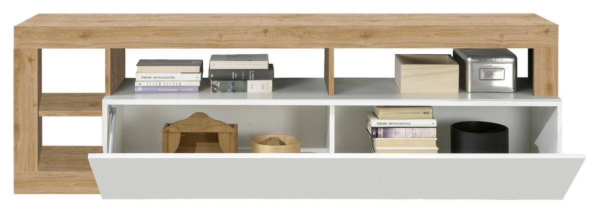 Tv-element Hamburg Eiche Dekor, Weiß Hg B: 184cm - Eichefarben/Weiß Hochglanz, MODERN, Holzwerkstoff (184/58/42cm)