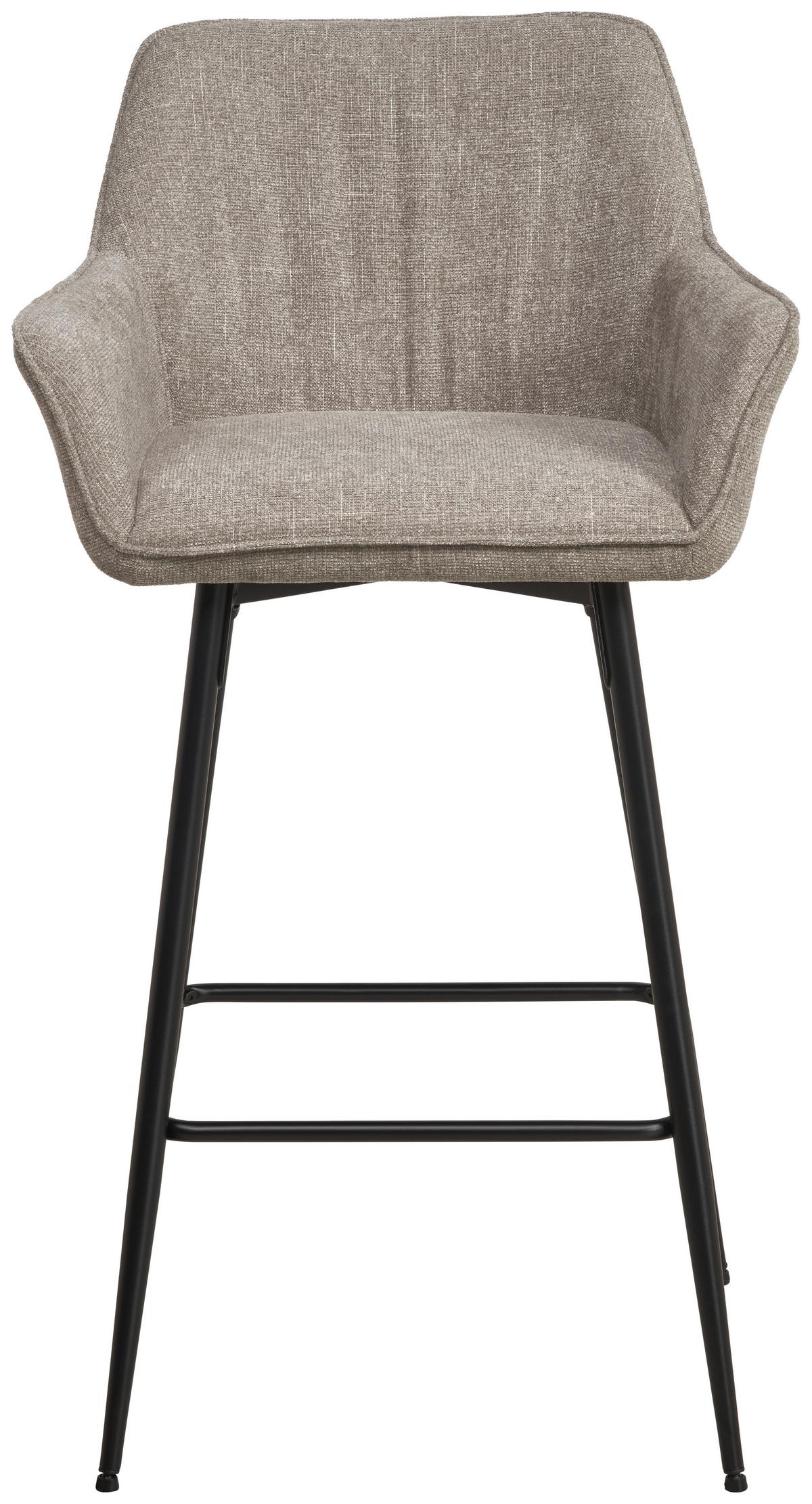 Barhocker Pim mit Armlehne Leinenoptik Taupe, B: 57 cm - Taupe/Schwarz, KONVENTIONELL, Holz/Textil (57/105/57cm) - MID.YOU