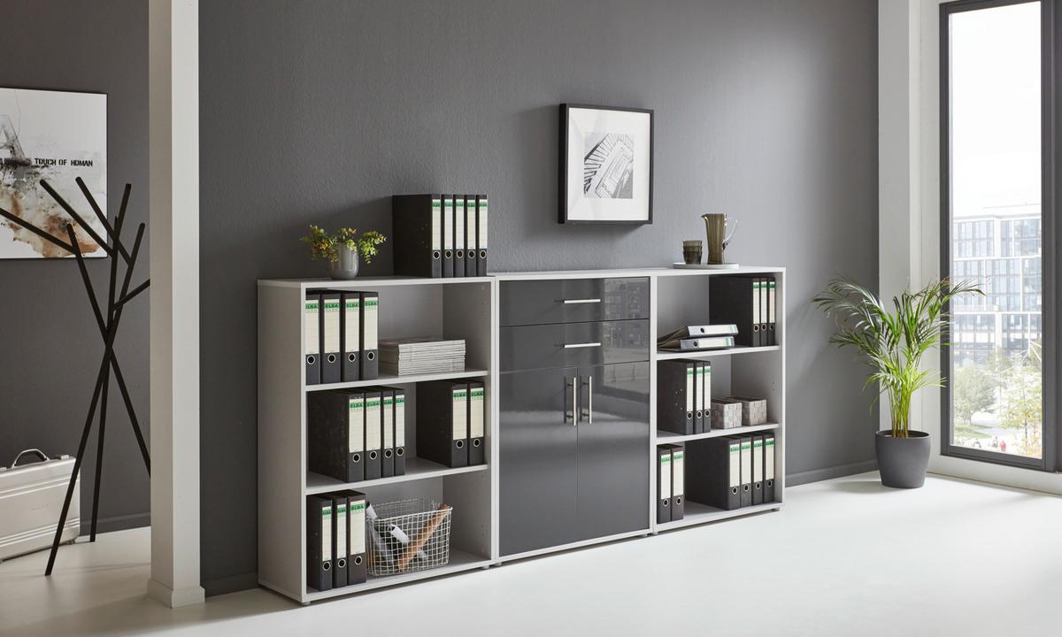 Aktenschrank Office Edition Grau/anthrazit Hg B: 253,2cm - Anthrazit Hochglanz/Grau, MODERN, Holzwerkstoff (253,2/113,6/33cm) - MID.YOU