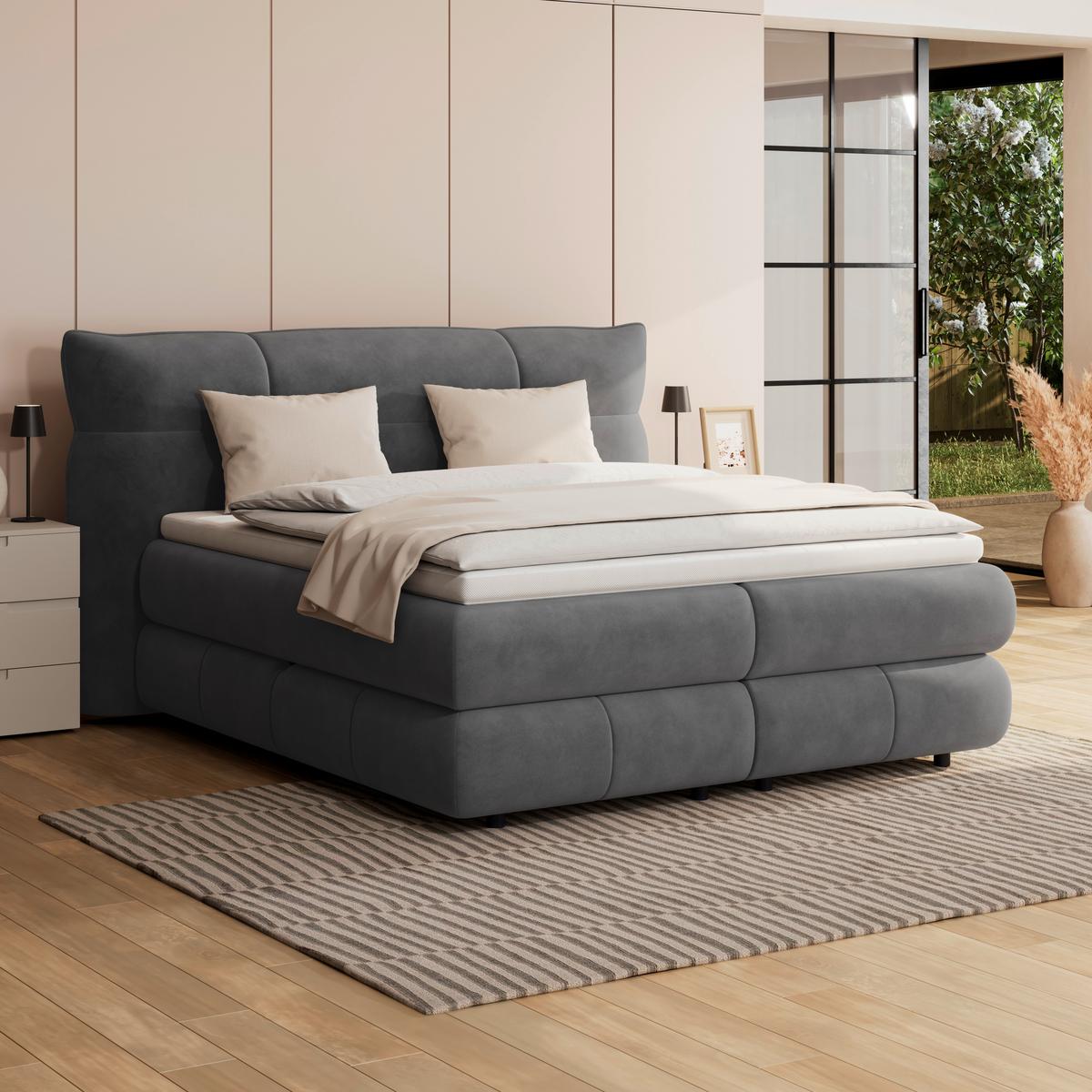Boxspringbett Carmelo Anthrazit 180x200 cm - Anthrazit/Schwarz, Trend, Textil (180/200cm)