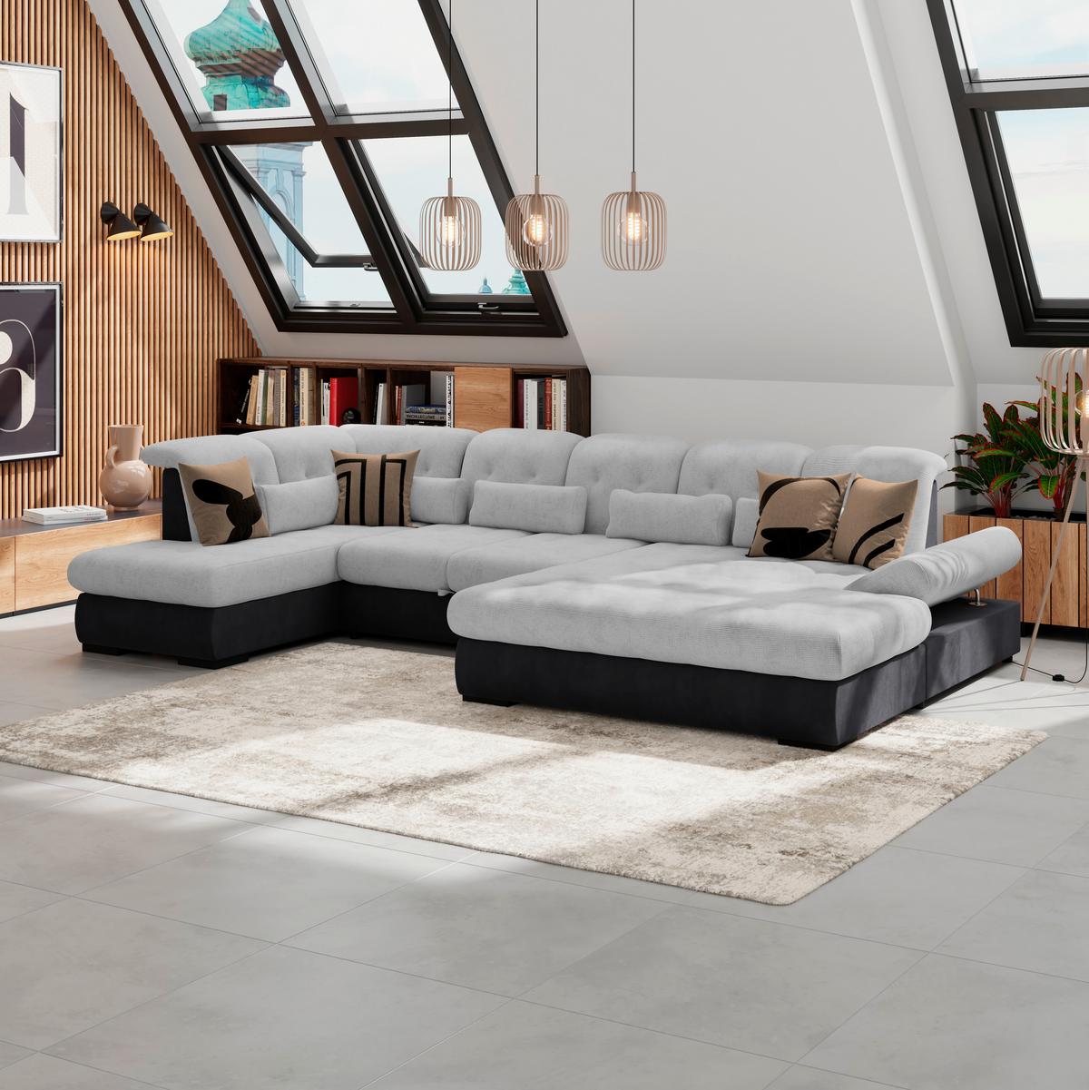 Wohnlandschaft Madera Silberfarben, S: 212x358 Cm - Anthrazit/Silberfarben, KONVENTIONELL, Kunststoff/Textil (212/358/190cm)