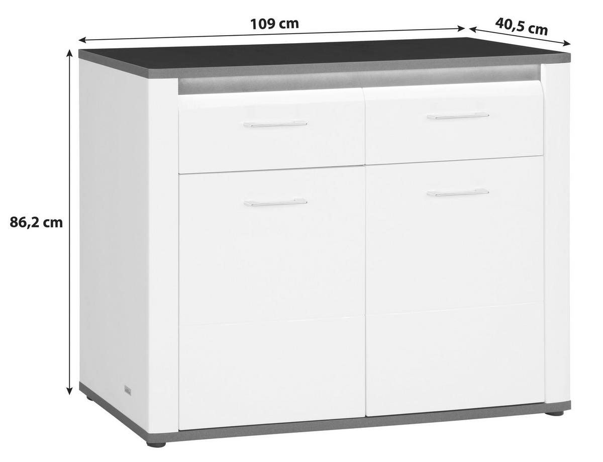 Kommode mit Beleuchtung + Soft-Close 109cm Alassio, Weiß - Schwarz/Graphitfarben, MODERN, Holzwerkstoff (109/86,2cm) - Luca Bessoni